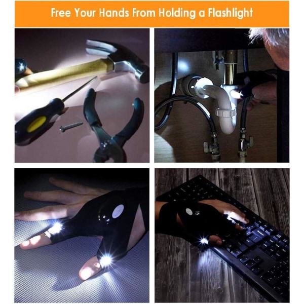 Utomhusfiskehandskar Led Luminous Gloves Fingerlösa handskar Vattentäta ficklampshandskar används, 1 par