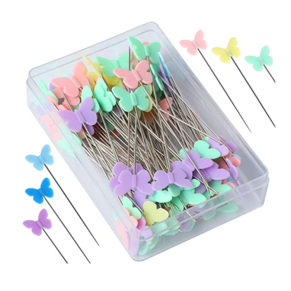 Synålar, 100 st Butterfly Flower Head Pins Klänningsnålar Quiltnålar Dekorativa stift Säkerhetsnålar med förvaringsbox