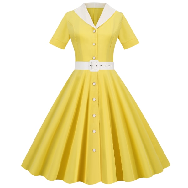 Betterlifefg-Ladies Party Swing Skate Dress 50-60-tals vintage midiklänning, gul, L