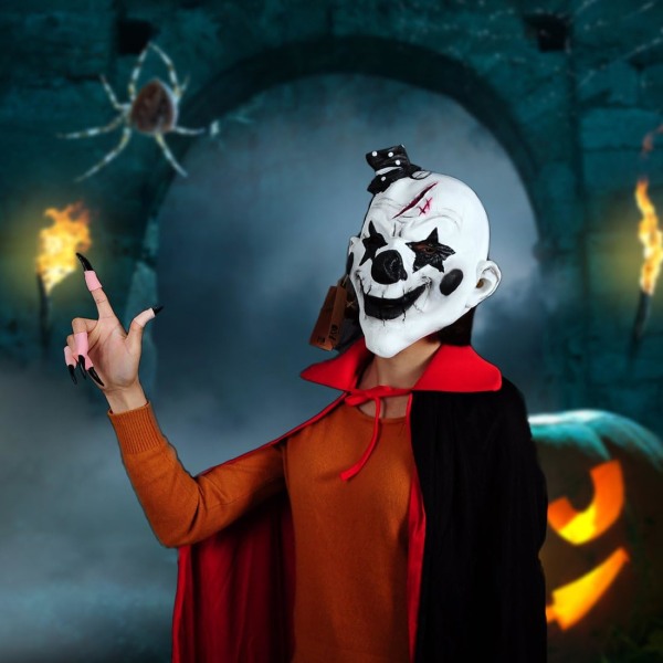Läskig clown vuxen Halloween fest mask svart hår Sunmostar