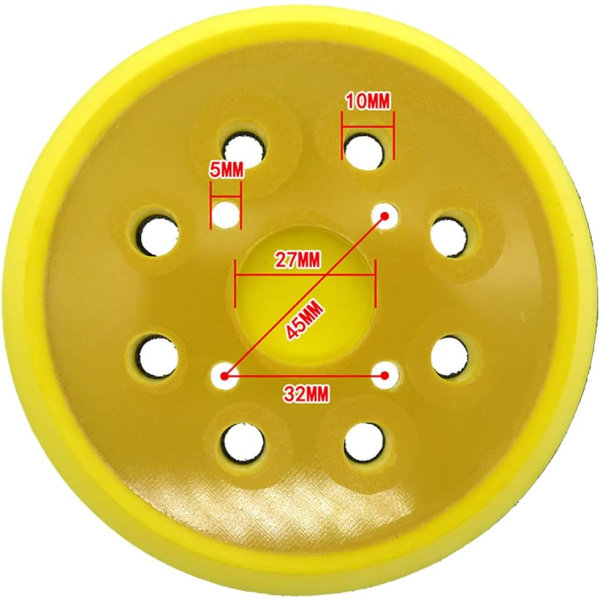 1st 125mm rund slipplatta 8 håls slipskivor PU Pad för slipmaskin Mjuk slipplatta Byt ut (gul) Sunmostar