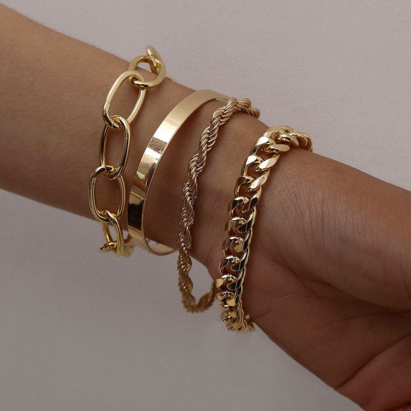 Tjocka guldfärgade berlockarmband Armband Modesmycken 4st Punk Curb Cuban Chain Armband Set för kvinnor Presenter Betterlifefg