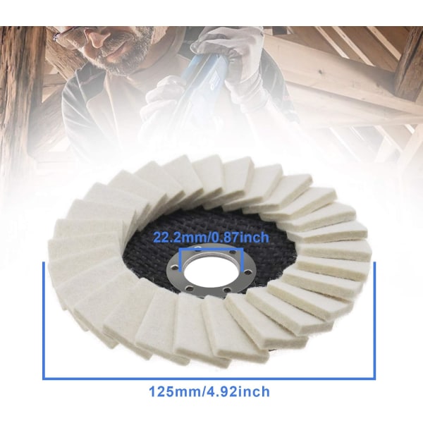 Ullfiltspolerhjul Tandad bricka klaffskiva för rostfritt stål Glasmetaller Aluminiumvinkelslip（5st 125mm） Sunmostar