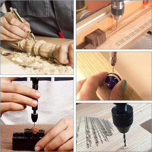 Handborr Handroterande borrning Mini Micro Handborrverktyg Roterande verktyg +10st Micro Twist Drill Bits för gör-det-själv smycken Carving Tool- Sunmostar