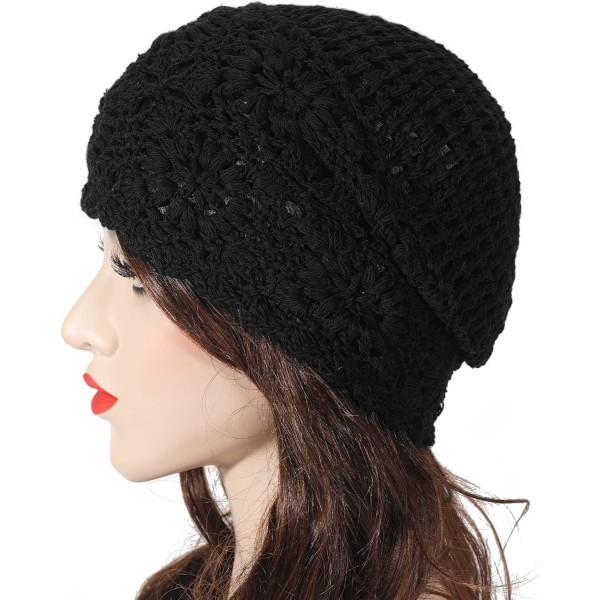 Kvinnor Bomull Virkad Slouchy Beanie Hat Handgjord Stickad Cutout Sommar Blommig Cap