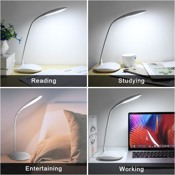 Lampe de Bureau à LED, Lampe de Lecture Led Pour Livre avec Câble USB, 15 LED, 3 Levelx de Luminosité, Flexibel 360, 1200mAh, Touch Control Sunmostar