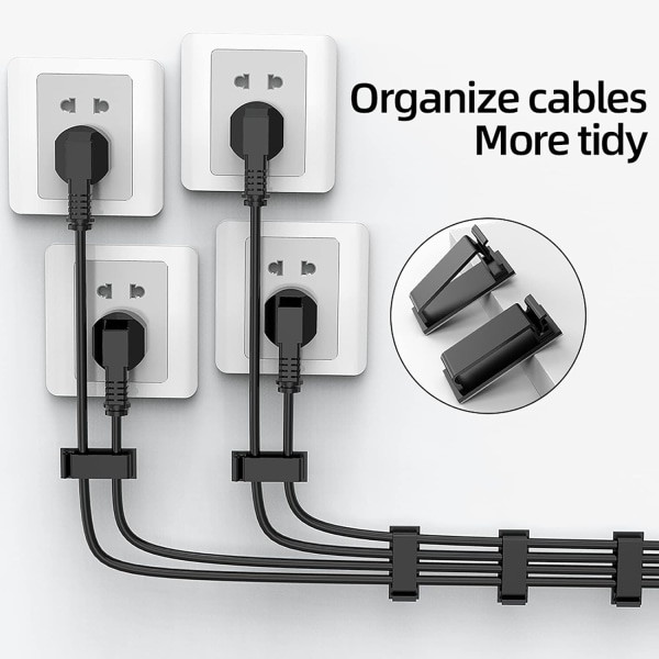 10 st självhäftande kabelklämmor, kabelhantering, hållbara kabelklämmor, för TV, PC, Laptop, Skrivbord, Wire Organizer (svart) Sunmostar