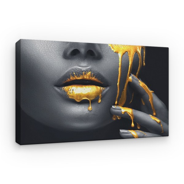 Modern konst Canvasmålning - flytande guld på sensuella läppar, 60 x 40 cm