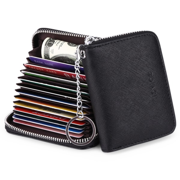 Kreditkortsplånbok, Dragkedja Kortfodral Hållare för män kvinnor, RFID-blockering, Nyckelringsplånbok, Compact Size Sunmostar