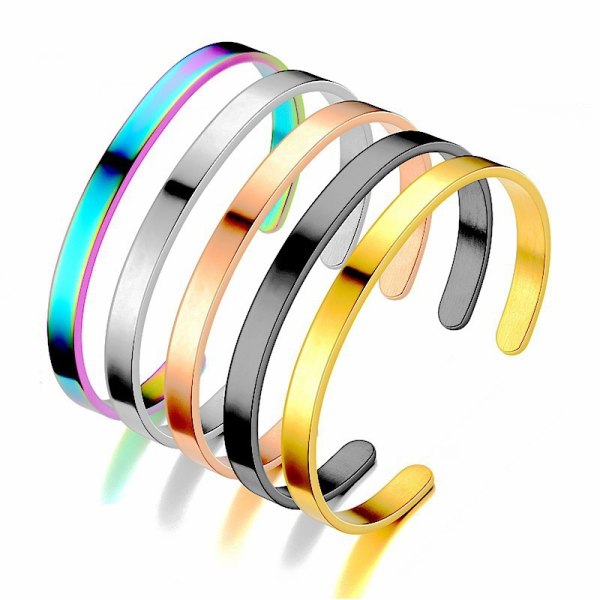 2 öppna titanarmband glansigt C-armband, rostfritt stål blekningsfri berlock, svart och roséguld Betterlifefg