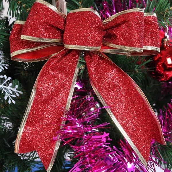 Set med 5 dekorativa rosetter i glittrande tyg till jul - Röd - Lefou Sunmostar