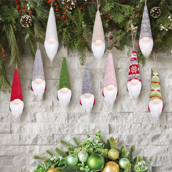 Handgjorda Gnome Juldekorationer Set med 10, Hängande Gnome Ornament för julgransdekorationer Väggbordsdekoration Sunmostar