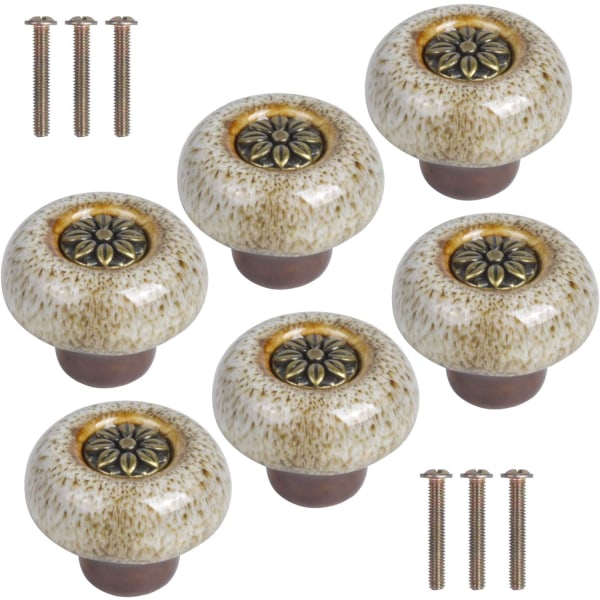 6st vintage keramiska skåpsknoppar, 33 mm dörrhandtag, möbelknopp, runda lådknoppar, skåpslådor, möbelhandtag för Cu Sunmostar