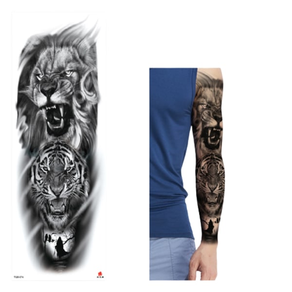 Faketatuering Sleeve Fake Tattoo Temporär Lejon svart