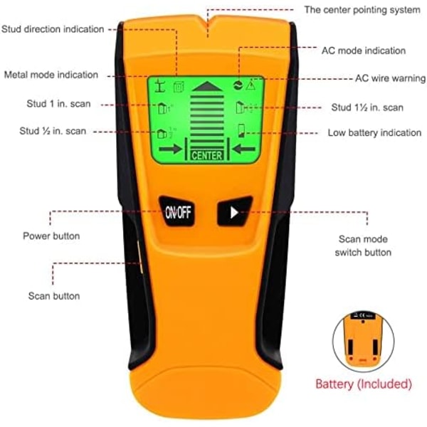 3 i 1 väggdetektor, elektronisk dubbskanner, detektera metaller, elektriska ledningar, fukt, träreglar i väggar, golv och Plafo Sunmostar