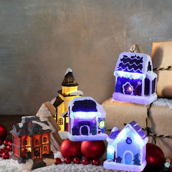 Färgglad harts Snow House Barn nattljus present till batteridriven LED Light Up, Christmas Village Light Up, Christmas Village Light Up Ho Sunmostar