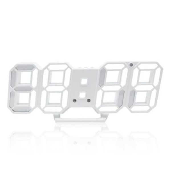 Digital skrivbordsklocka, 3D, Alarm/temperaturfunktion, LED-belysning, 23x8x1,5 cm, Vit