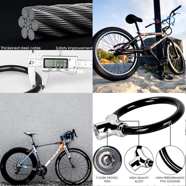 Cykellås, Kabellås, Cykellås med nyckel, Elektriskt skoterlås, mycket stabilt, mycket säkert, för cykel, mountainbike, skoter, skoter, motorcykel