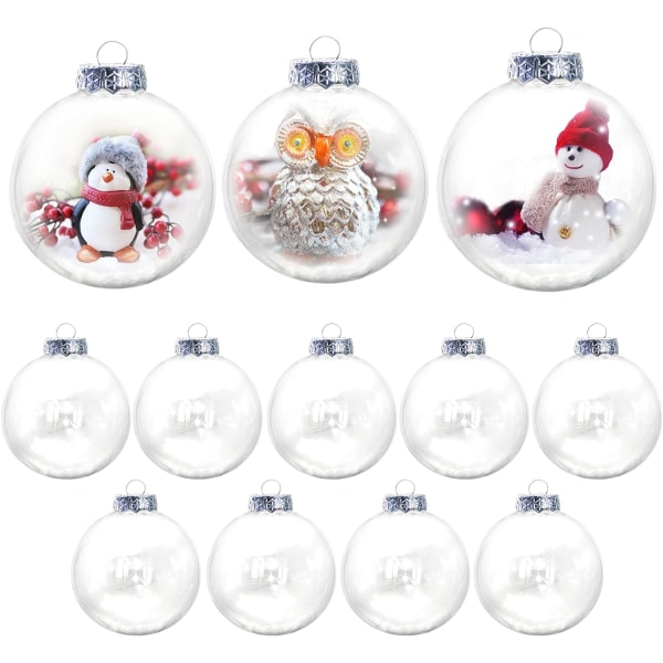 LionKnight julgranskulor 12 stycken plastfyllbara DIY julgranskulor för klara småsaker Fyllbar julgranskula Anpassningsbar Sn Sunmostar