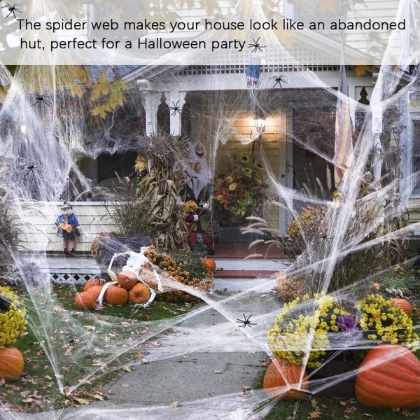 Halloween spindelnät 60g Halloween expanderbart spindelnät vit expanderbart spindelnät med 20 falska spindlar Sunmostar