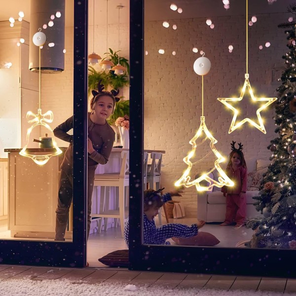 3st julfönsterbelysningsdekorationer, batteridrivet julfönsterhängande varmvitt upplyst LED-suglampa Sunmostar