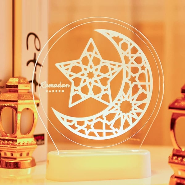 Ramadan LED-lampa Eid Ramadan Dekoration Eid Ramadan Eid Moon Star Akryl Nattljus Batteridriven för hemmet Ramadan Bön Tillbehör Fon Sunmostar