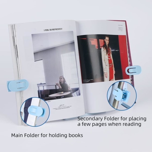 Bokställshållare Bärbar och justerbar med sidklämmor för kokböcker Musikbok (blå)