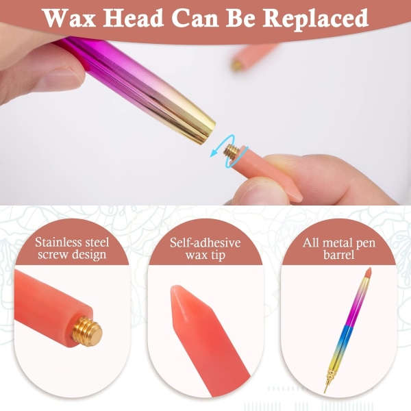 Vaxpenna Dual End Wax Penna för Strass, Metall Penna Body Strassväljare Dotting Pen DIY Nail Art Tool Sunmostar