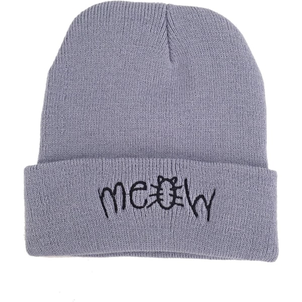 Slouchy Beanie Vinterstickad mössa för kvinnor Män med Mjau