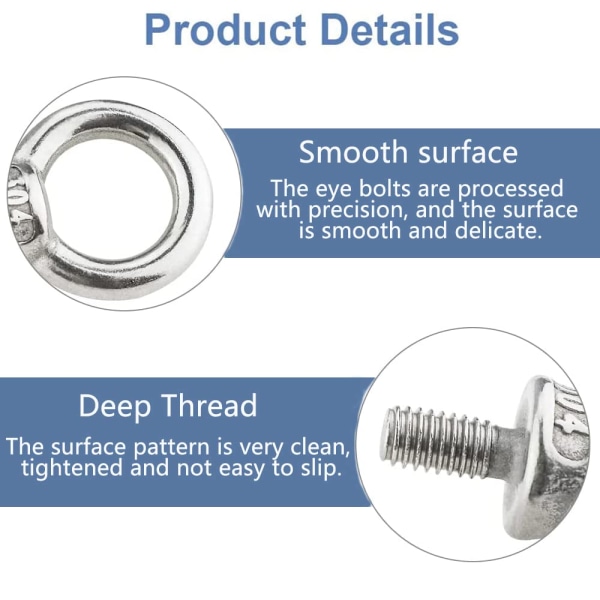 4 delar Lyftring Bult Lyftring Fästring Gänga Ring Skruv 304 Rostfritt stål Runda öga bultar för montering och upphängning för hem Sunmostar