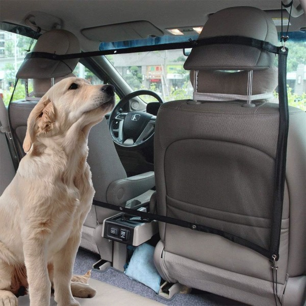 Nätskydd Husdjursbilsskyddsnät, automatisk separering för hundkattnät, fäst vid säten för att blockera (svart, 115X62cm)——VEBTles