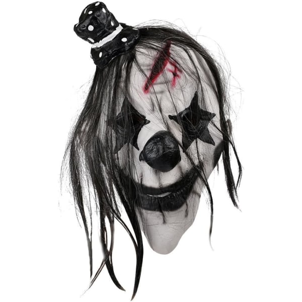Läskig clown vuxen Halloween fest mask svart hår Sunmostar
