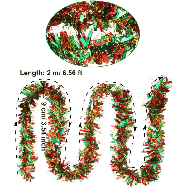 6 stycken julglittergirlanger 39,4 fot metallisk glittergirlander hängande dekoration för julgransbröllopsgirlander (röd grön silve Sunmostar