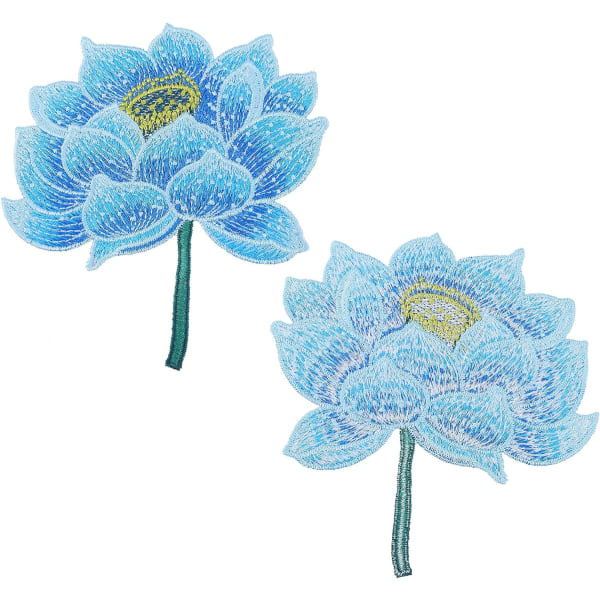 Lotusbroderilapp Vacker blå lotusblomma Strykplåster Buddhism Etnisk stil Sy på applikationsdekal Märke för hatt Väska Klädreparationsdekoration