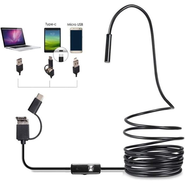 Endoskopkamera 3 i 1, USB, LED, IP67, Svart