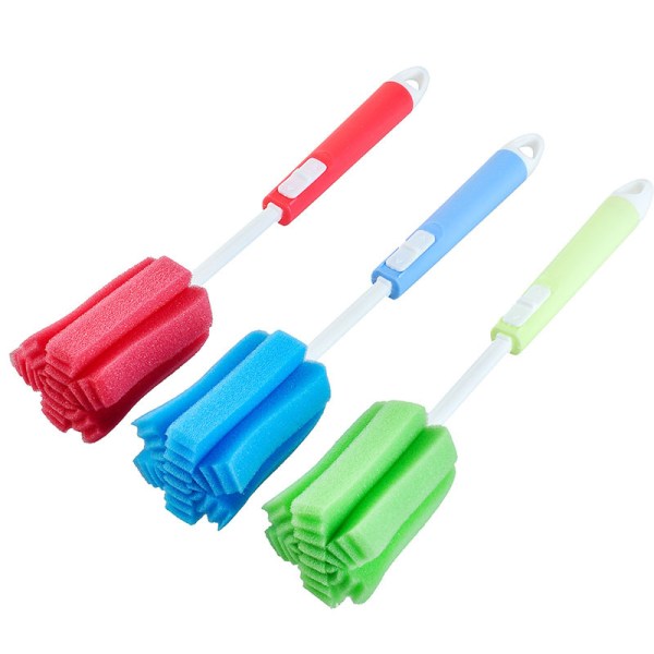Skumsvampborstar med långt justerbart handtag för rengöring av baby , glasögon och koppar (slumpmässig färg) Set med 3