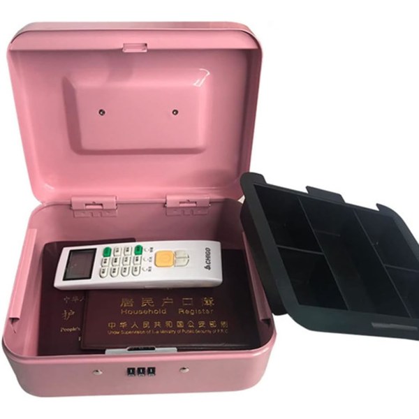 Låsbar säkerhetsbox i stål, mini portabel säkerhetsbox, mini portabel säkerhetsbox i stål, för bulkpengar, mynt (rosa), ladacee
