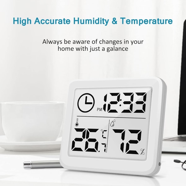 Inomhustermometer Termometer Hygrometer Digital LCD C/F Temperatur Luftfuktighetsmätare Väckarklocka -10-70C vit Fonepro Sunmostar