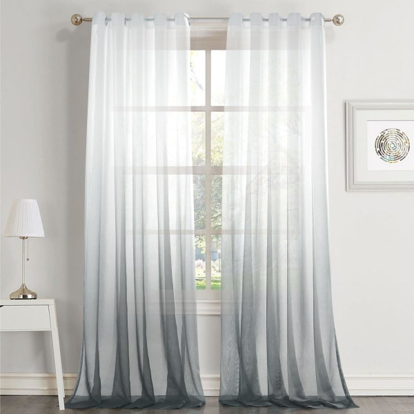 Skir Gardin Grå Eyelet Vit Gradient Färg Skier Voile Shade Fönsterdekoration Badrum Balkong Sovrum 52W*102L,Starlight,2st Sunmostar