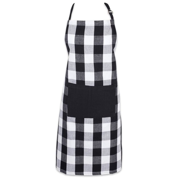 Rutig kökskollektion, klassiskt bondkockförkläde, en one size, svart och vitt