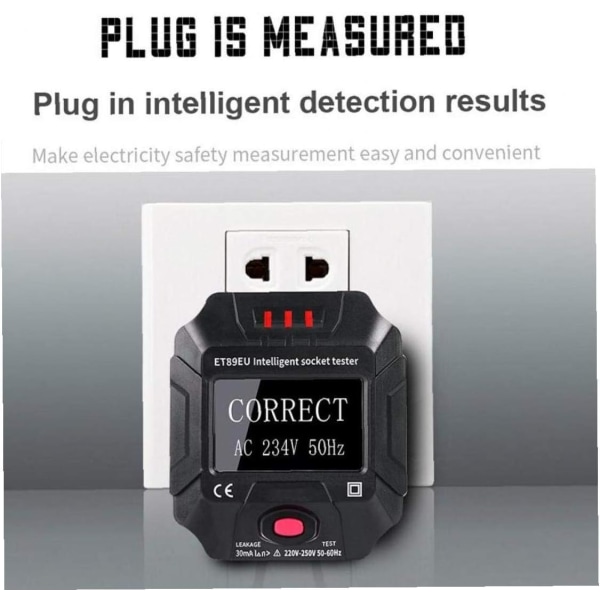 1st Digital Display Socket Tester Spänningstest Pris Autodetektor Ground Zero Line Plug Polaritet Faskontroll strömbrytare Finder (Svart Sunmostar
