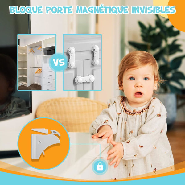 Baby (2 lås + 1 nyckel), Lådlås för barnsäkerhet Baby Magnetiska säkerhetsspärrar för skåpskåp，
