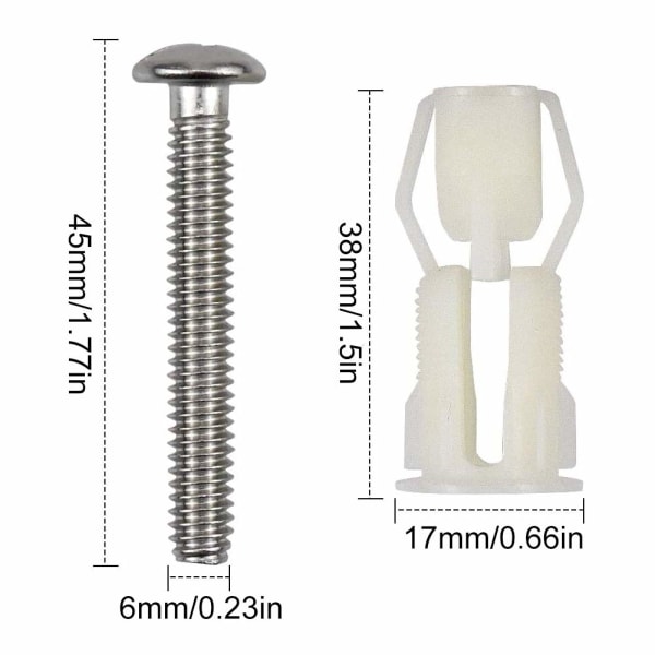 4st toalettsitsskruvar Expansionsfästskruvar，Fästning av toalettsitsskruvar för toalettsits fäste på toppen av toalettsitsen Sunmostar