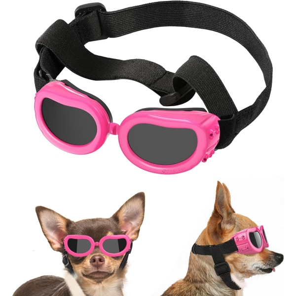 Hundglasögon, justerbara solglasögon för husdjur, dammtäta anti-UV-skyddsglasögon, vindtät vattentät för små medelstora hundkatt - rosa