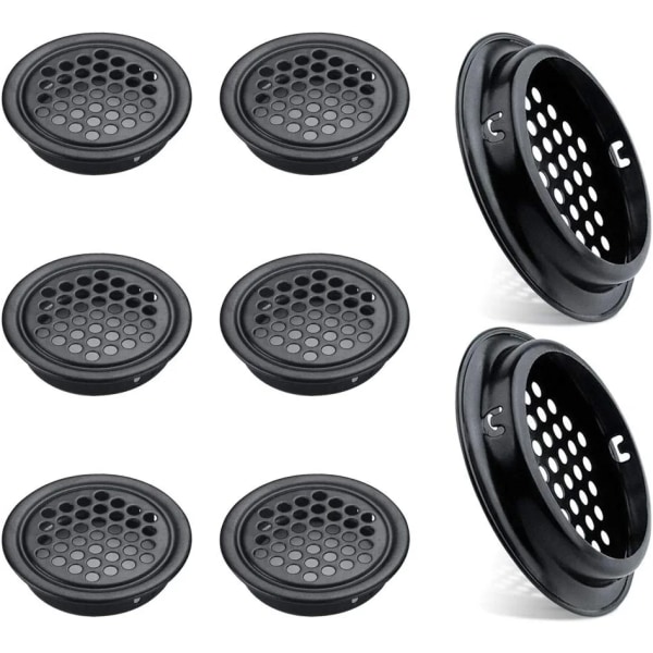 Set med 8 runda ventilationsgaller i rostfritt stål för köksmöbler i rostfritt stål luftventil (53 mm svart) Lefou Sunmostar