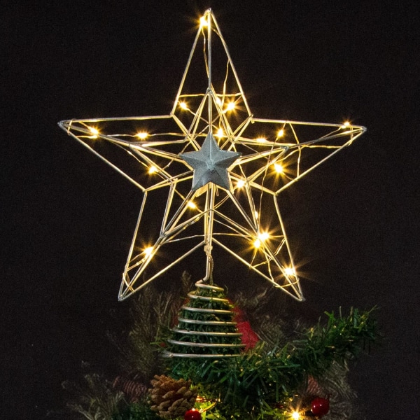Silver Light Star för julgran - 20 LED - Batteridriven - Juldekoration - Lefou Sunmostar