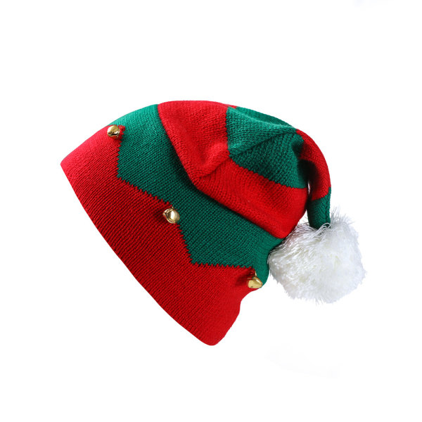 Barn jul tomte hatt Stickad jul tomte mössa med Pompom Bells Huvudbonad dekoration jultomten kostym Sunmostar