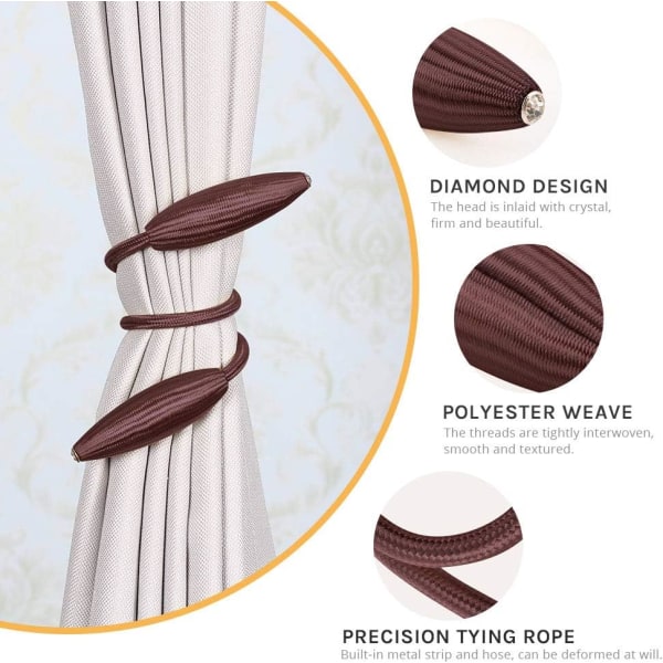 2st vridna gardinbindningar Kreativa dekorativa gardiner i europeisk stil för hemmakontorsfönster (brun)