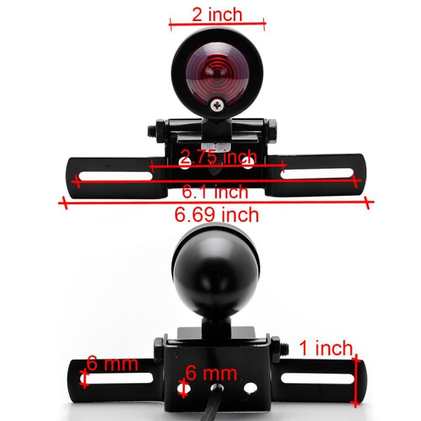 Motorcykel Bakljus Bromsstopp Dagkörljus Röd 12V med svart registreringsskylthållare Sunmostar