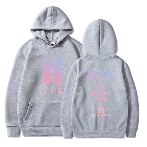 BTS Långärmad Sweatshirt Toppar, Huvtröja BTS kringutrustning, Stödkläder, Grå, L, 1 STK